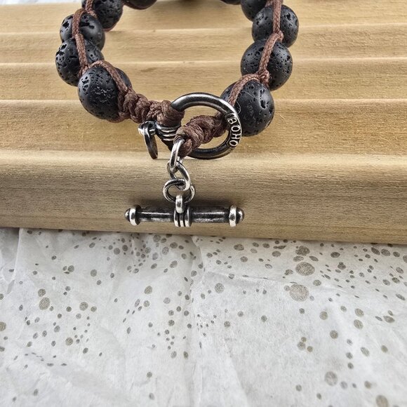 Oliver Smith BOHO 925 Sterling Silver Clasp Lava and Pearl Bead Bracelet - Picture 2 of 8